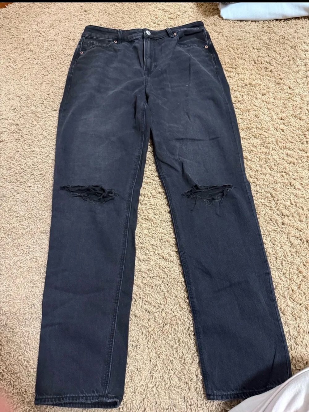 American Eagle Black Distressed Straight-Leg Jeans